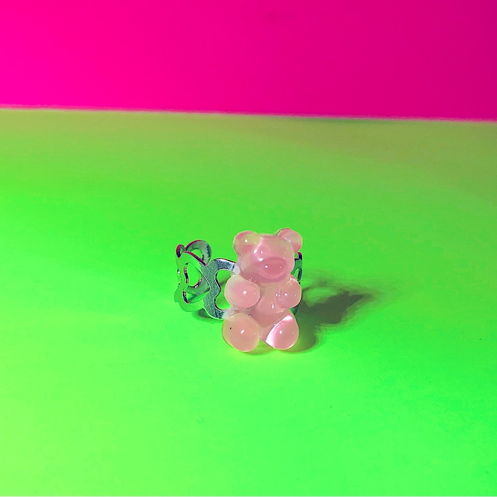 Pink Gummy Bear Ultra Cute Handmade HEARTS Ring Cuff